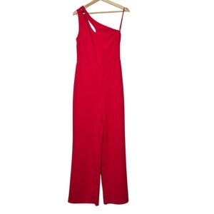 CRYSTAL SKY Cut Out Detail One Shoulder Jumpsuit, Red, Size Medium